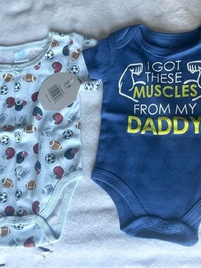 Bebe au Lait Navy & Light Blue Sports Print Baby One-Piece